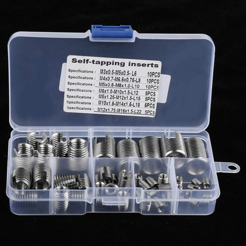 50Pcs Stainless Steel Inner Thread Self Tapping Inserts Set - Thread Reinforce Repair Tool with Storage Case