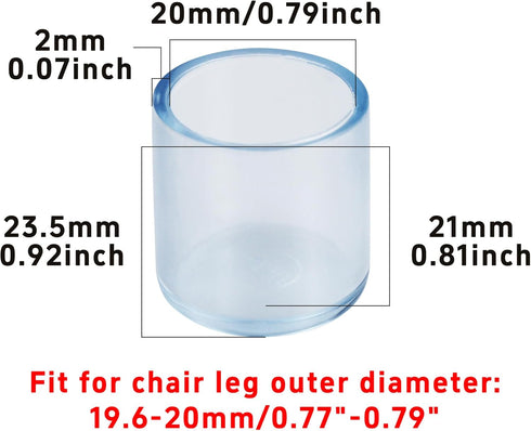 bociloy 16PCS 3/4Inch ID Transparent Chair Leg Caps, Silicone Round Furniture Table Feet Covers, Clear Chair Leg Tips
