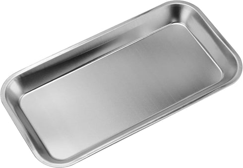 10 Pack Stainless Steel Surgical Tray, Dental Procedure Tray Lab Instrument Organizer with Seamless Edge, Silver Flat