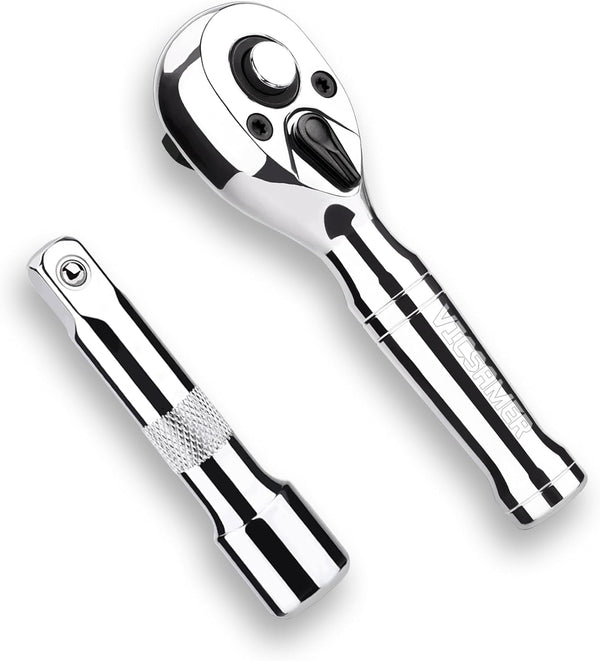 Stubby Ratchet Set, 3/8" Drive Ratchet Handle with Extension Bars, Gift for Men, 72-T Reversible Quick Release Head