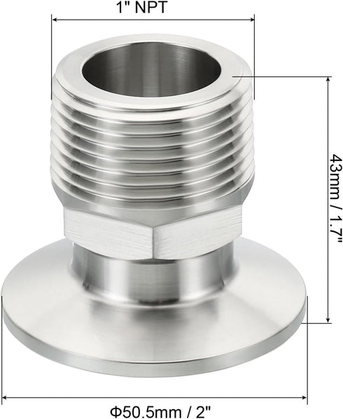 1.5 Inch 1" 304 50.5mm PATIKIL TC Tri Clamps Adaptor, Tri-Clover Fittings to NPT Male Sanitary Thread Adaptor Hexagonal