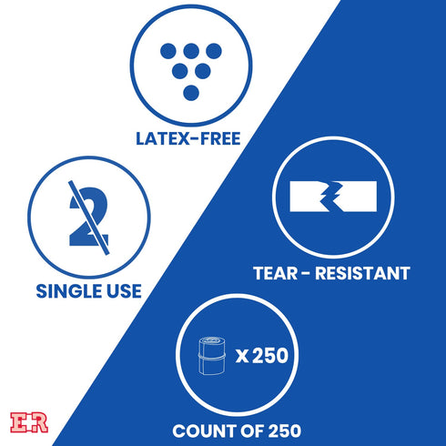 Ever Ready First Aid Disposable Tourniquets, 250 Pack, Latex-Free Nursing Supplies, 1” Wide by 18" Long Anti-Tear