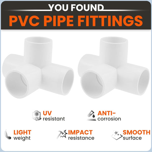 SDTC Tech 1/2" 4 Way PVC Fitting - Furniture Grade Pipe Elbow Connector for DIY PVC Shelf, White, 8 Pack