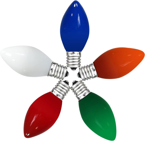 C7 Bulbs, Bulbs, E12 5Watt 25 Pack Replacement Multicolor Christmas Light Candelabra Base, Incandescent for Outdoor