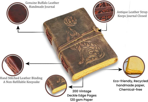 7x5 200 Clever wolf leather journal for men grimoire journal with lock leather journals for women, bound dairy
