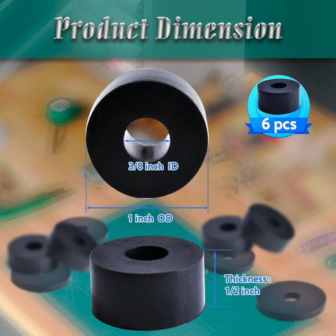 Multi Purpose Rubber Spacer 1 Inch OD x 3/8 Inch ID x 1/2 Inch Thickness, Rubber Washers 6pcs Anti Vibration Black Rubber Bushings Spacers for Screws Bolts Home Car Accessories