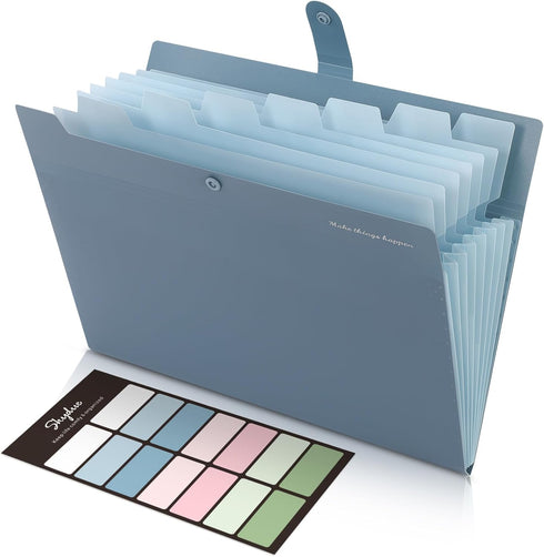 SKYDUE Expanding File Organizer, 8 Pockets, Accordion File Folders with Labels, Portable Document Organizer, Blue