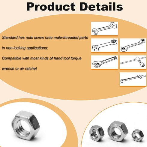 Juvielich 100pcs M5-0.8 304 M5 0.8mm Hex Nut, Stainless Steel, x Tiny Nuts Fasteners, Hex Drive, Metric, Right Hand