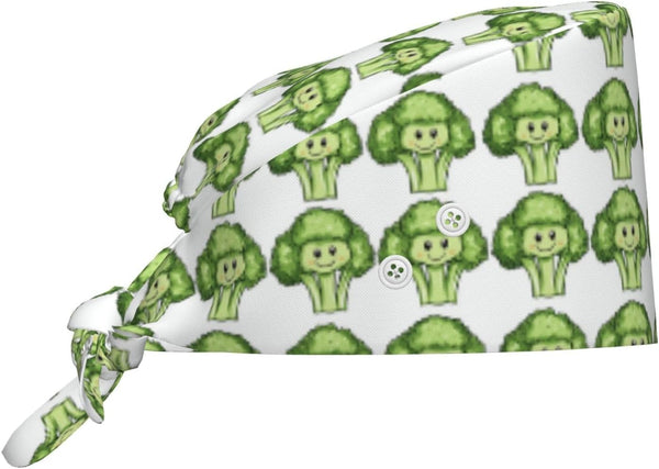 Nurse Scrub Cap Men Women with Buttons - Cute Cartoon Cauliflower A