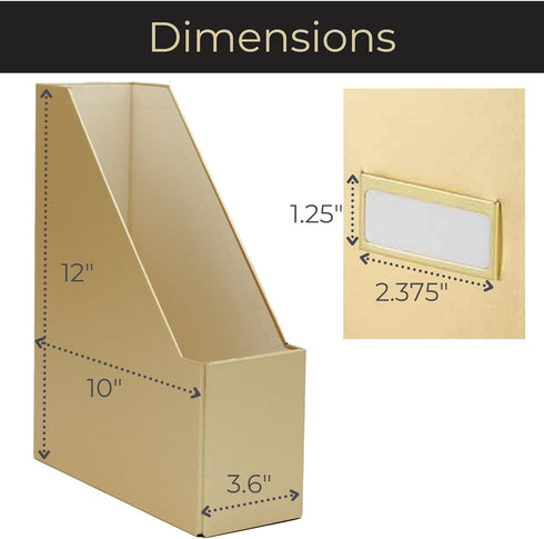 Gold Magazine File Holder - Set of 4 Gold Office Organizers, File Folder Holder Magazine Boxes for Office