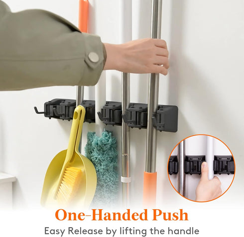 Lifewit Mop and Broom Holder Wall Mount, Heavy Duty Cleaning Supplies Organizer, 5 Slot 6 Hooks, Easy Install