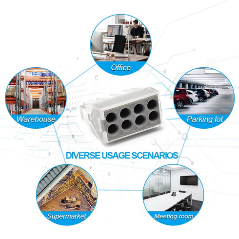 50pcs 8 Port Push-in Electrical Wire Connector, Compact Terminal for 18-12 AWG Solid Stranded Wires