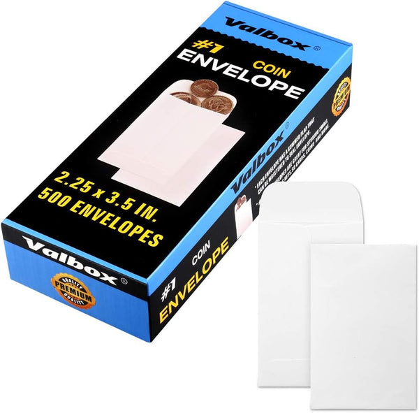 ValBox #1 Coin Envelopes 500Pcs/Box 2.25 x 3.5 Small Parts with Gummed Flap for Home, Garden, Office Use