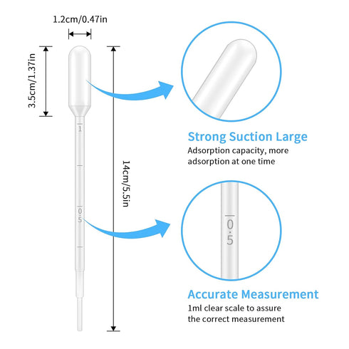 KINGLAKE Plastic Transfer Pipettes, 1ml, Essential Oils Pipettes, Pack of 100