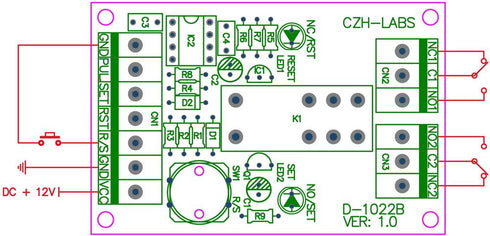 ELECTRONICS-SALON Panel Mount Momentary-Switch/Pulse-Signal Control Latching DPDT Relay Module, 12V
