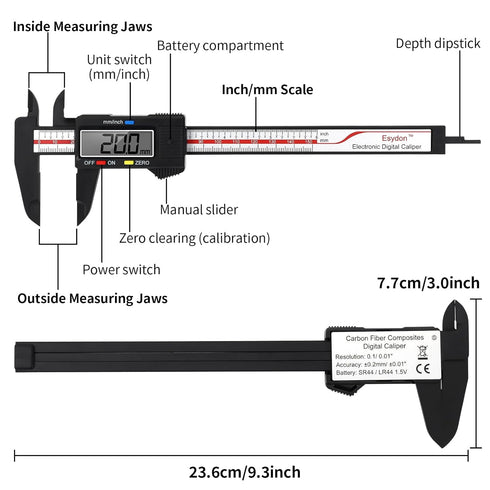 Digital Caliper - Esydon Upgraded 6 Inch Measuring Tool, Electronic Ruler with Large LCD Screen