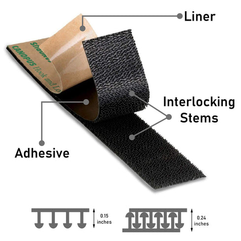 CANOPUS Heavy Duty Hook and Loop Strips with Adhesive, Industrial Strength Reclosable Fastener, Black, 1in x 6ft