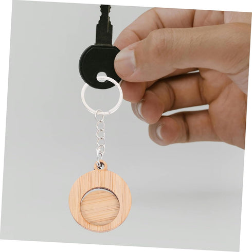 4pcs TEHAUX Bamboo Keychain Shopping Trolley Tokens Lightweight Wooden Keyring for Shopping Cart Use