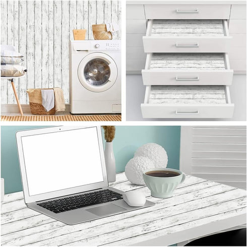 Arthome Peel and Stick Wallpaper, White Gray Wood Contact Paper, 11.8 x 100 inches Self Adhesive Vinyl Film