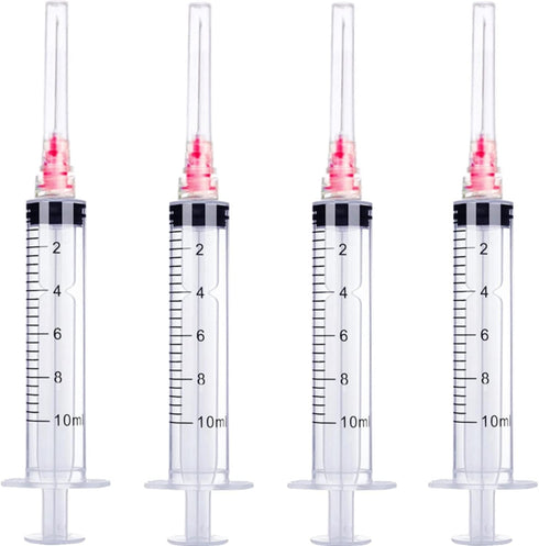 50 Pack - 10ml 18Ga Plastic Dispensing Syringe Tool for Refilling, Measuring Liquids, Scientific Lab