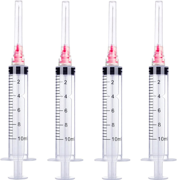 50 Pack - 10ml 18Ga Plastic Dispensing Syringe Tool for Refilling, Measuring Liquids, Scientific Lab