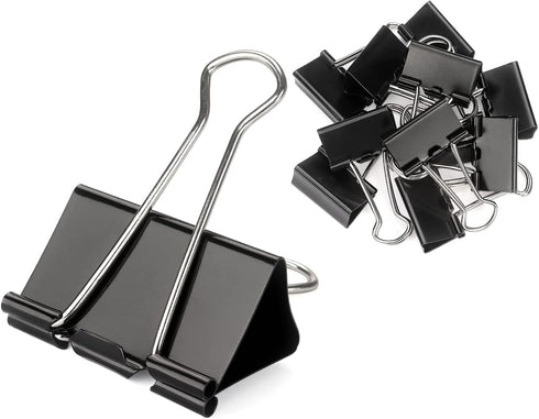 ZZTX Black Binder Clips, Medium Size Paper Clamps, 1.3 Inches, 36 Pack