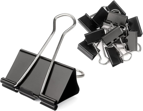 ZZTX Black Binder Clips, Medium Size Paper Clamps, 1.3 Inches, 36 Pack