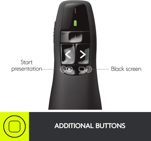 Logitech R400, Wireless Presenter USB-A PowerPoint Clicker with Laser Pointer, Wireless Presentation Clicker Remote