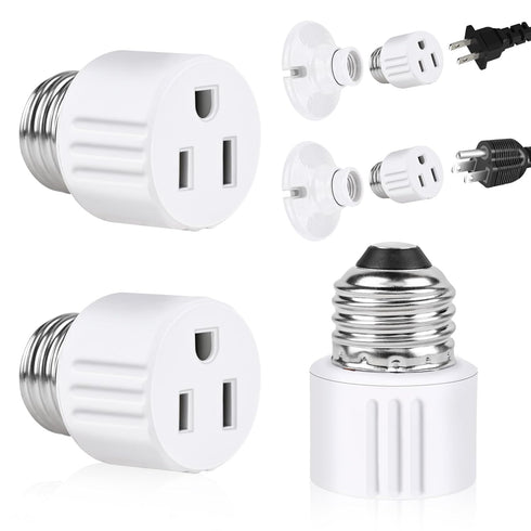 Outlet Light Socket Adapter, Screw in Outlet Socket, E26 Light Bulb to Outlet Socket Converter for Porch Light, Camera,
