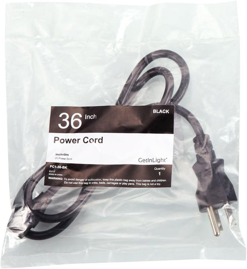 GetInLight Power Cord for For IN-0202, IN-0207 and IN-0210 Series, Black, 36 Inch, PC1-36-BK