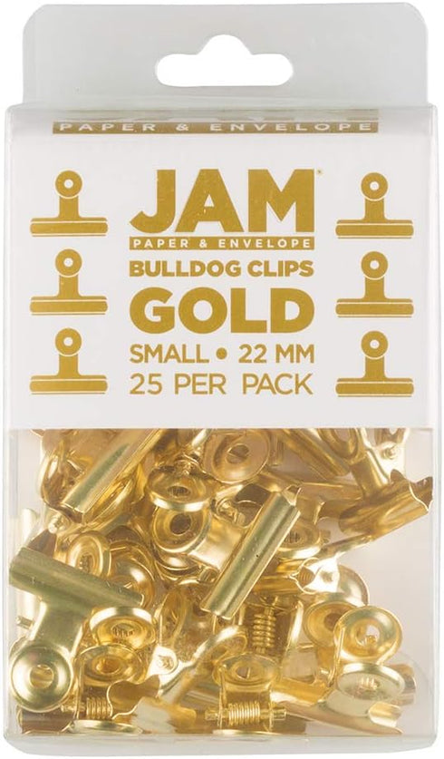 JAM PAPER Metal Bulldog Clips, Small, 22mm, Gold, 25/Pack