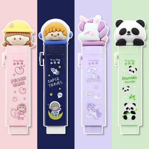 Cute 4 Pcs Retractable Rubber Eraser with 4 Refills, Astronaut Peach Girl Unicorn Panda for Kids School Supplies