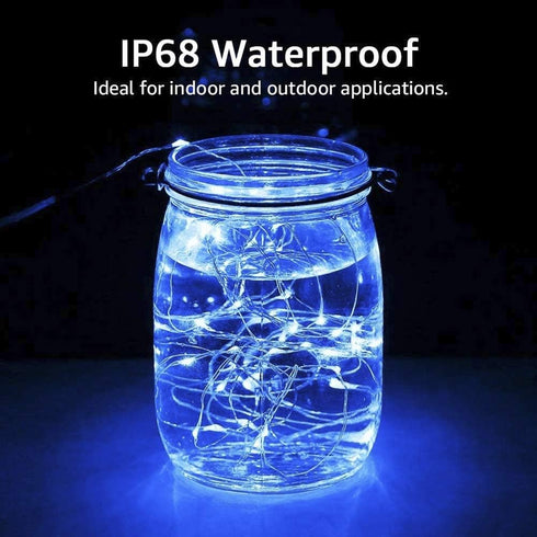 Solar String Lights 2PACK, 33ft 100 LED Blue Copper Wire Fairy Lights, Waterproof for Indoor/Outdoor Use