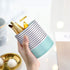 WAVEYU Pen Holder, Cute Multi-Purpose Desk Organizer, Luxury Leather Makeup Brush Holder, Mint Green Stripes
