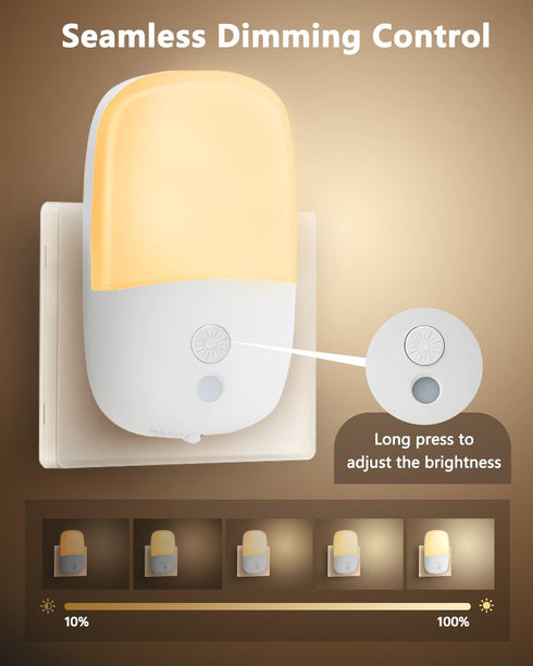 670nm Dimmable 2-Pack Red Light Night Light for Sleep Therapy, Amber Night Light with Dusk-to-Dawn Sensor, Zero Blue