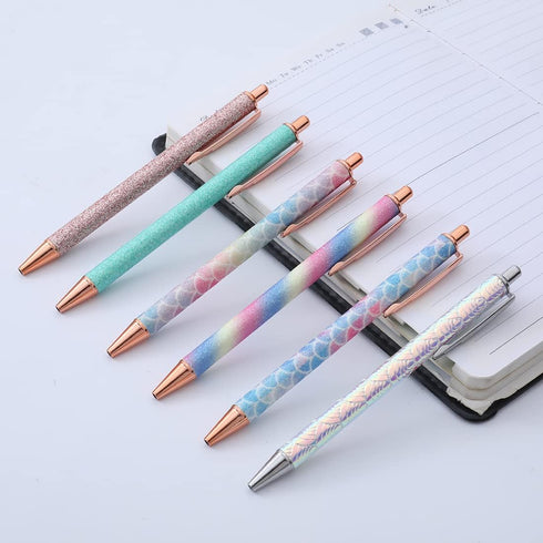 Fun Sparkle Fancy Ballpoint Pen, Cute Sparkly Click Metal Pens, 12 Count Multicolor, Black Ink for Journaling