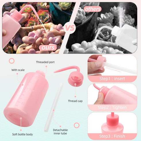 Tatoo Lash Squeeze Bottle, Safety Rinse Plastic Medical Lab Washing Bottle (2 Pink, 250ml)
