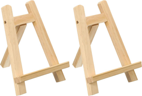 PATIKIL 7.9" Mini Wooden Easel Stand, 2 Pack Triangle Holder for Displaying Photos, Cards, Canvases, Wood Color