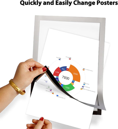 JIUYE 8.5x11 Paper(12Pcs,Silver) Magnetic Sign Holder,Self-Adhesive Magnetic Frames,Wall Mount Picture Display Frame