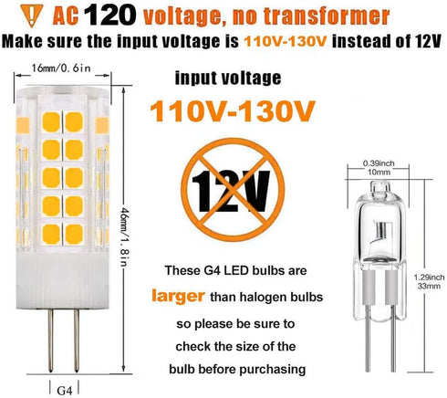 G4 LED Bulbs 110V-130V (Not Low Voltage 12V) G4 Bi-Pin Base Spotlight Lighting Dimmable 5W Warm White 3000K Replace 45W G4 Halogen Lamp, for Under-Cabinet Lights, Ceiling Lights, Pack of 10 by ZHENMING