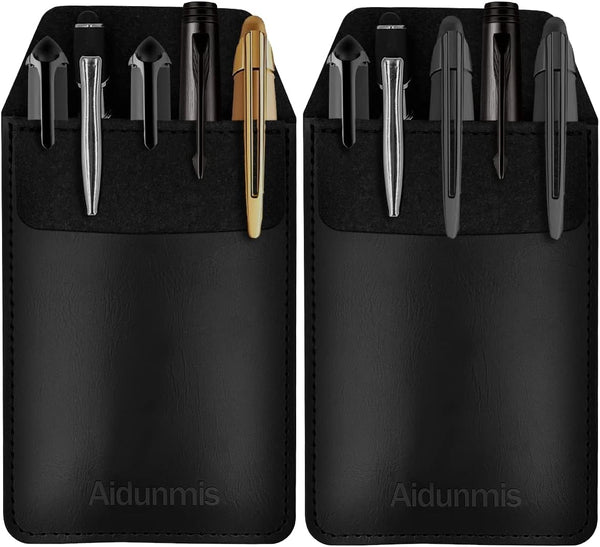Pen Pocket Protector, 2 Pieces PU Leather Pocket Pen Holder Organizer for Shirts, Lab Coats, Multi-Purpose (Black)