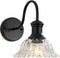 MKonpeny Bathroom Wall Sconce, Black Wall Lamp with Pressed Patterned Glass Lampshade, Farmhouse