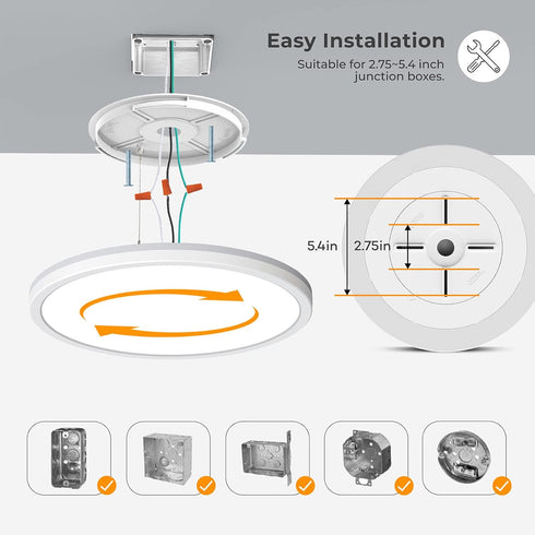 12in Dimmable 2400LM 3000K/4000K/5000K Matane Flush Mount Ceiling Light Fixture with Night Light, Selectable, LED