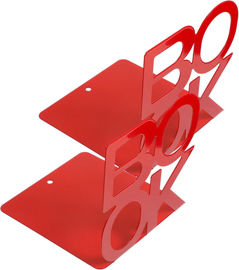 HEMOTON Metal Bookends Pair Crimson Book Organizer Stands Sturdy Metal Book Holders