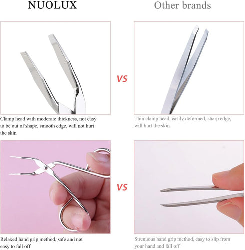 Seadiquiet Tweezers,Elbow Silver Stainless Steel Eyebrow Scissors Pliers Clip Scissors,Flat Tip Tweezers Hair Plucker
