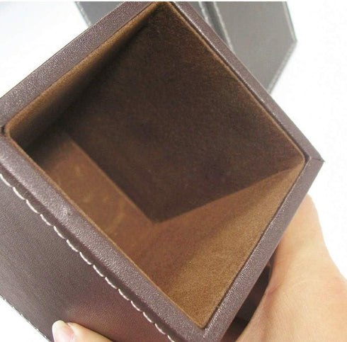 Black PU Leather Square Pens Pot - Pencils Holder Cup Desktop Stationery Organizer Case (L:3.35 x W:3.35 x H:4.72
