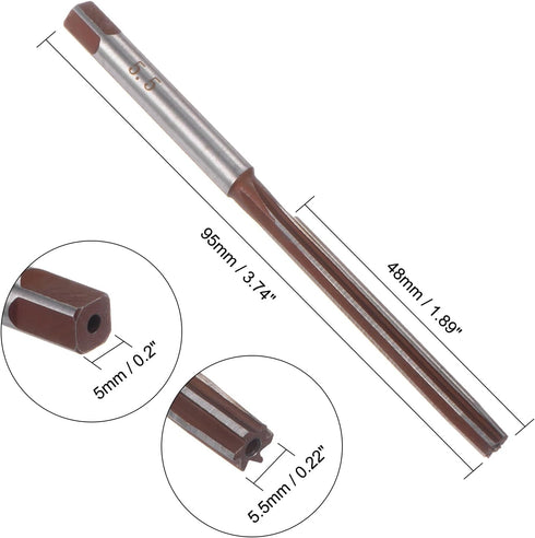 uxcell Hand Reamer 5.5mm Alloy Tool Steel H8 6 Straight Flutes Hand Milling Cutter Tool Metric Reaming Drill Bit for Metal