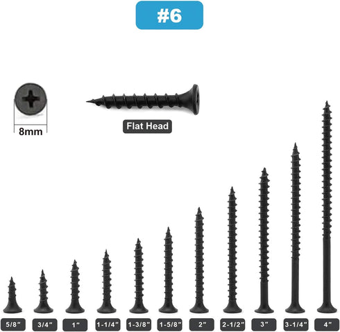 #6 x 1" Wood Screw 100PCS - Black Phosphate Coated Stainless Flat Truss Head Fast Self Tapping Drywall Screws by SG TZH