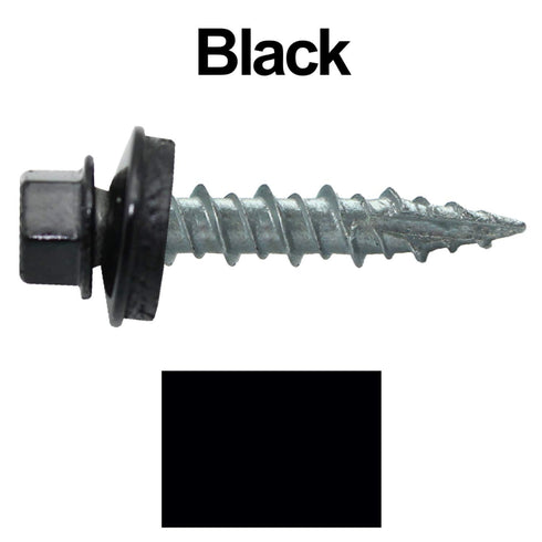 Metal Roofing Screws: (250) 10 x 1" Black Hex Head Sheet Metal Roof Screws with EPDM Washer and Colored Head