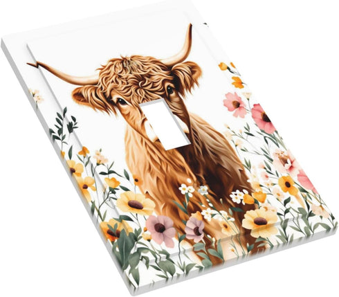 HTSAHKV 3 5 Inch Cute Highland Cow Flower Wall Plate Light Switch Cover Single Gang Outlet Faceplate Print Plate Cover